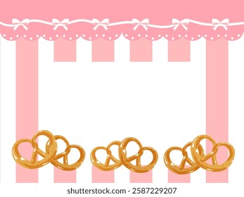 It is pretzel and pink vertical stripes and ribbon frame.