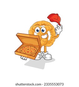 the pretzel pizza delivery boy vector. cartoon character