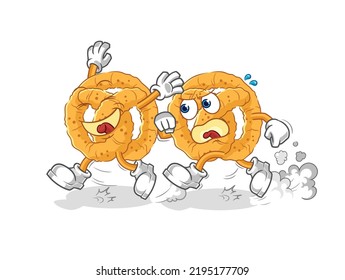 the pretzel play chase cartoon. cartoon mascot vector