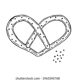 Pretzel with salt, vector illustration, hand drawn sketch