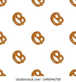 Pretzel seamless pattern in flat design style. Vector background