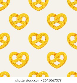 Pretzel seamless pattern. Heart shaped pretzel background.