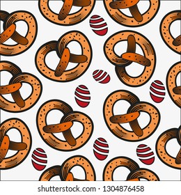 Pretzel seamless pattern vector. Pretzel hand draw illustration.
