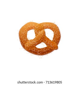 Pretzel with sesame, type of baked bread product made from dough shaped into twisted knot vector illustration of tasty snack isolated on white