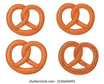 Pretzel set. Appetizing Bavarian bakery. Bread tasty products.