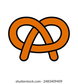 Pretzel set icon. Twisted bread, salty snack, baked good, brown crust, soft pretzel, knot shape, snack food, crunchy treat, German cuisine.