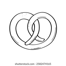 Pretzel in simple doodle style. Vector illustration isolated on white background.