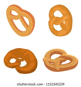 Pretzel sticks oktoberfest bagel bread icons set. Isometric illustration of 4 pretzel sticks oktoberfest bagel bread vector icons for web