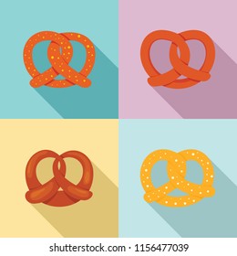 Pretzel sticks oktoberfest bagel bread icons set. Flat illustration of 4 pretzel sticks oktoberfest bagel bread vector icons for web