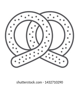 Pretzel thin line icon, bakery and food, pastry sign, vector graphics, a linear pattern on a white background, eps 10.