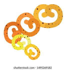 Pretzel Traditional baking. Illustration for the holiday Oktoberfest. Germany. Munich. Snack to beer. Cafe. Snack Bar. Bread. Bakery.