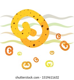 Pretzel Traditional baking. Illustration for the holiday Oktoberfest. Germany. Munich. Snack to beer. Cafe. Snack Bar. Bread. Bakery