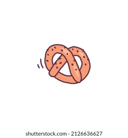 Pretzel traditional german food, doodle vector illustration isolated on white background. Hand drawn baked wheat roll with salt.