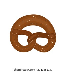 Pretzel, traditional german pretzel with salt.  Vector illustration isolated on white background.