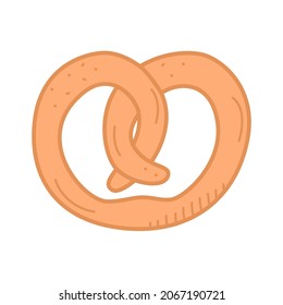 Pretzel twisted into a knot, pastry, vector illustration, doodle style.