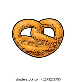 Pretzel. Vector color hand drawn vintage engraving illustration for poster, label and menu bakery shop. Isolated on the white background.
