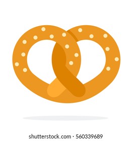 Pretzel vector flat material design object. Isolated illustration on white background.
