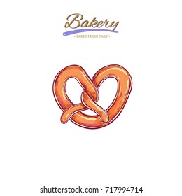 Pretzel. Vector hand drawn illustration. Bakery collection