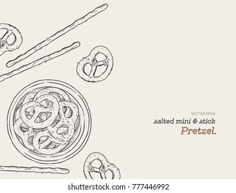 Pretzel. Vector hand drawn snack Illustration. Vintage style sketch.