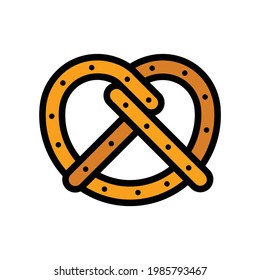 Pretzel Vector Icon in Filled Outline Style. Pretzel, a brittle, glazed-and-salted cracker of German or Alsatian origin. Vector illustration icon can be used for an app, website, or part of a logo.