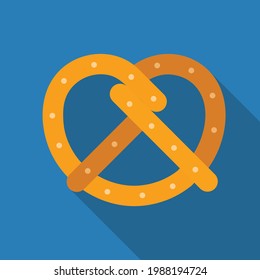 Bretzel Vektorsymbol im flachen Stil. Bretzel, ein spröder, glasierter und gesalzener Cracker deutschen oder elsässischen Ursprungs. Vektorgrafik-Symbol kann für eine App, Website oder einen Teil eines Logos verwendet werden.