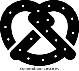 Pretzel Vector Icon in Glyph Style. Pretzel, a brittle, glazed-and-salted cracker of German or Alsatian origin. Vector illustration icon can be used for an app, website, or part of a logo.