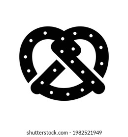 Pretzel Vector Icon in Glyph Style. Pretzel, a brittle, glazed-and-salted cracker of German or Alsatian origin. Vector illustration icon can be used for an app, website, or part of a logo.