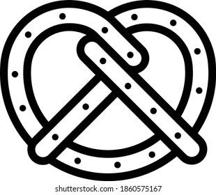 Pretzel Vector Icon in Outline Style. Pretzel, a brittle, glazed-and-salted cracker of German or Alsatian origin. Vector illustration icon can be used for an app, website, or part of a logo.