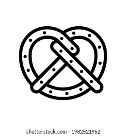 Pretzel Vector Icon in Outline Style. Pretzel, a brittle, glazed-and-salted cracker of German or Alsatian origin. Vector illustration icon can be used for an app, website, or part of a logo.