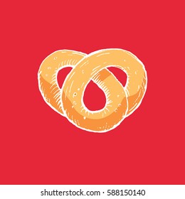 Pretzel vector illustration. Red background.