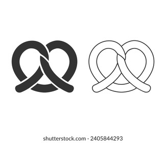 Pretzel vector line icon set in black solid flat design icon isolated on white background