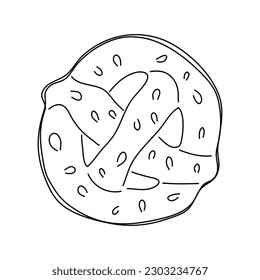 Pretzel vintage drawing. German food sketch. Vector.