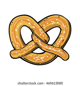 Pretzel. Vintage vector flat illustration for web, poster, invitation to beer party oktoberfest festival. Hand drawn design element isolated on white background.