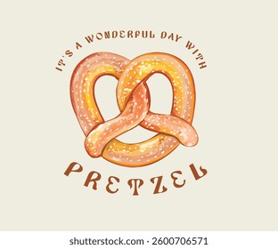 Pretzel watercolor hand drawn vector art, French bakery vector art with typography design, Pretzel retro vintage artwork for t shirt, poster, graphic print