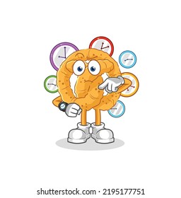 the pretzel with wristwatch cartoon. cartoon mascot vector
