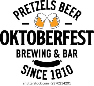 Pretzels Beer Oktoberfest Brewing And Bar Since 1810 Oktoberfest T-shirt Design