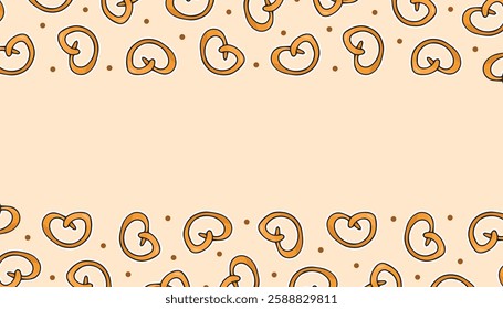 Pretzels. an empty frame for flyers. an ad frame. advertisement. A pattern for a delicious snack. Snack packaging pattern. A delicious pattern. A drawing of goodies.