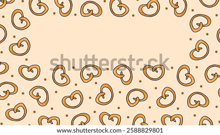 Pretzels. an empty frame for flyers. an ad frame. advertisement. A pattern for a delicious snack. Snack packaging pattern. A delicious pattern. A drawing of goodies.