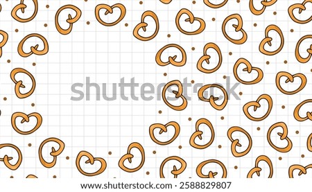 Pretzels. an empty frame for flyers. an ad frame. advertisement. A pattern for a delicious snack. Snack packaging pattern. A delicious pattern. A drawing of goodies.