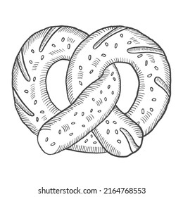 pretzels german or germany cuisine traditional food isolated doodle hand drawn sketch with outline style