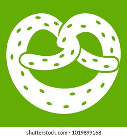 Pretzels icon white isolated on green background. Vector illustration