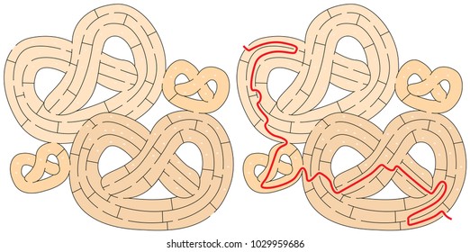 Pretzels maze for kids with a solution