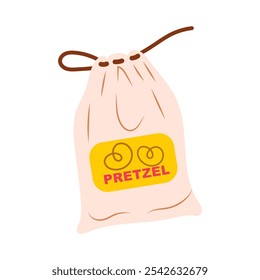 Brezeln in flacher Ausführung verpackt. Gebäck-Snack in Textilpackung. Vektorgrafik einzeln.