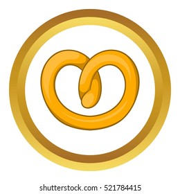 Pretzels vector icon in golden circle, cartoon style isolated on white background