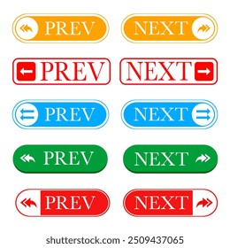 Prev and next button set for web design. Vector illustration.