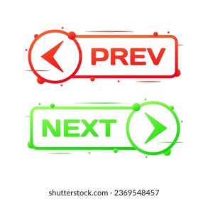 Prev and next buttons. Flat, color, prev button, next button. Vector icons