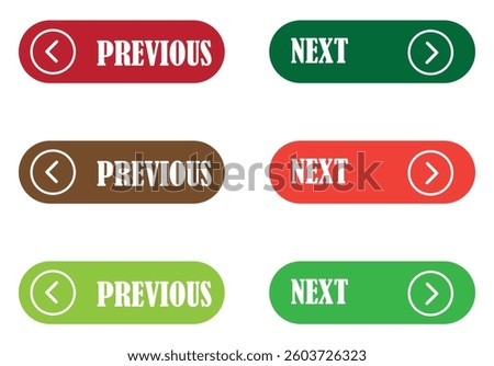 Prev and next buttons sign and symbol set. Previous and next button set. Web buttons with arrow. Previous next arrow buttons web ui. Forward backward direction symbols ux. Vector illustration