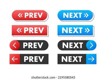 Prev, next label. Next and previous button. Web buttons. Vector stock illustration.