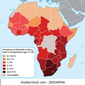 Prevalence Of HIV / AIDS In Africa, Based On Actual Data From 2011. Vector Map.