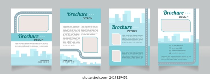 Prevent climate change blue blank brochure design. Template set with copy space for text. Premade corporate reports collection. Editable 4 pages. Lobster Regular, Nunito SemiBold, Light fonts used